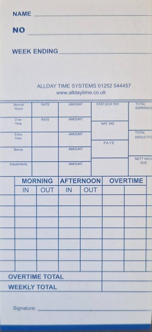 Eco Blue Weekly Time Recorder Clock Cards (1,000 per box)