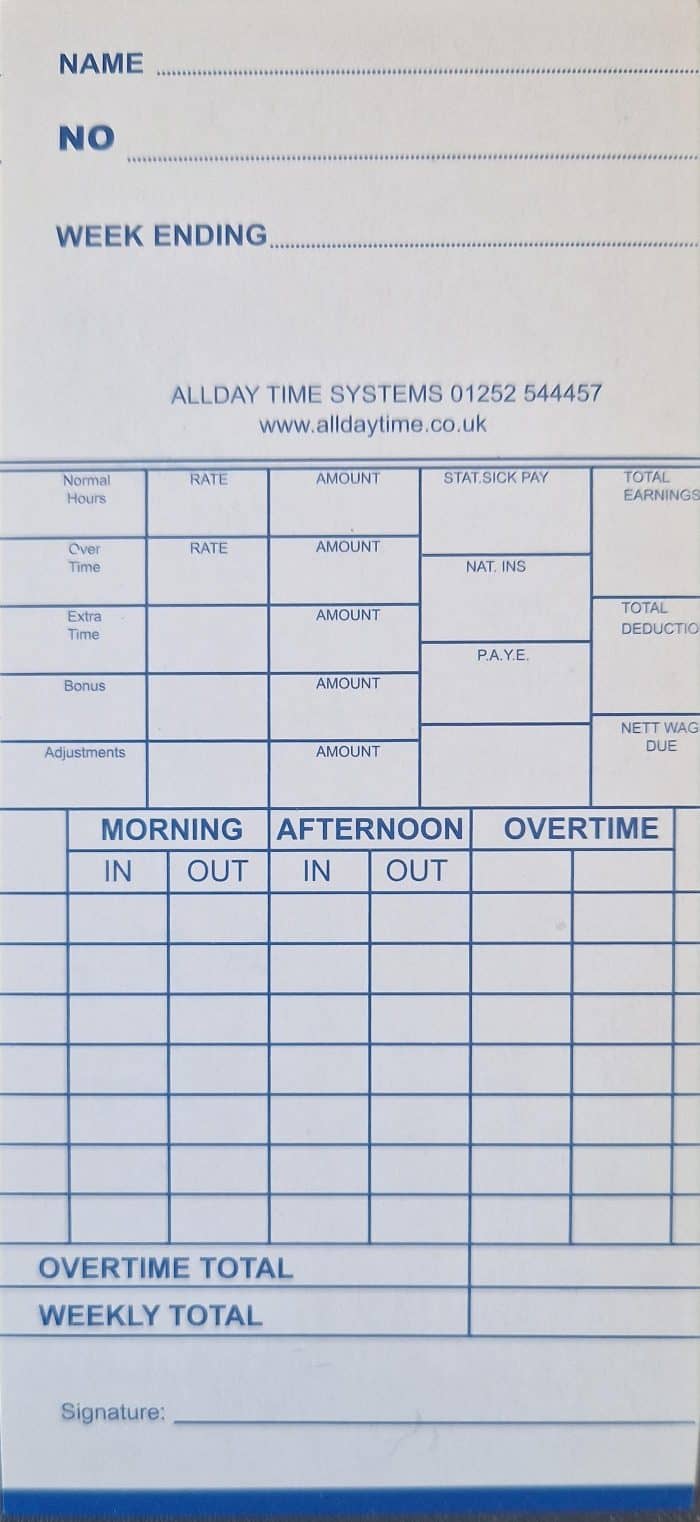 Eco Blue Weekly Time Recorder Clock Cards (1,000 per box)
