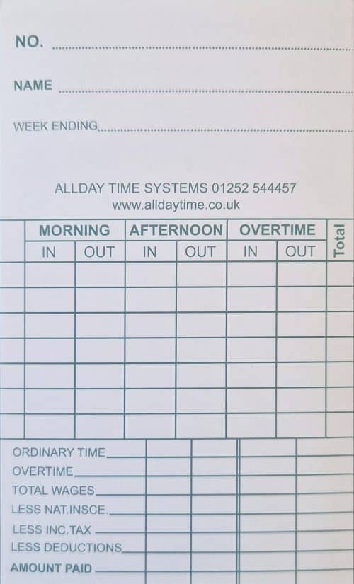 Eco Green Weekly Time Recorder Clock Cards (1,000 per box)