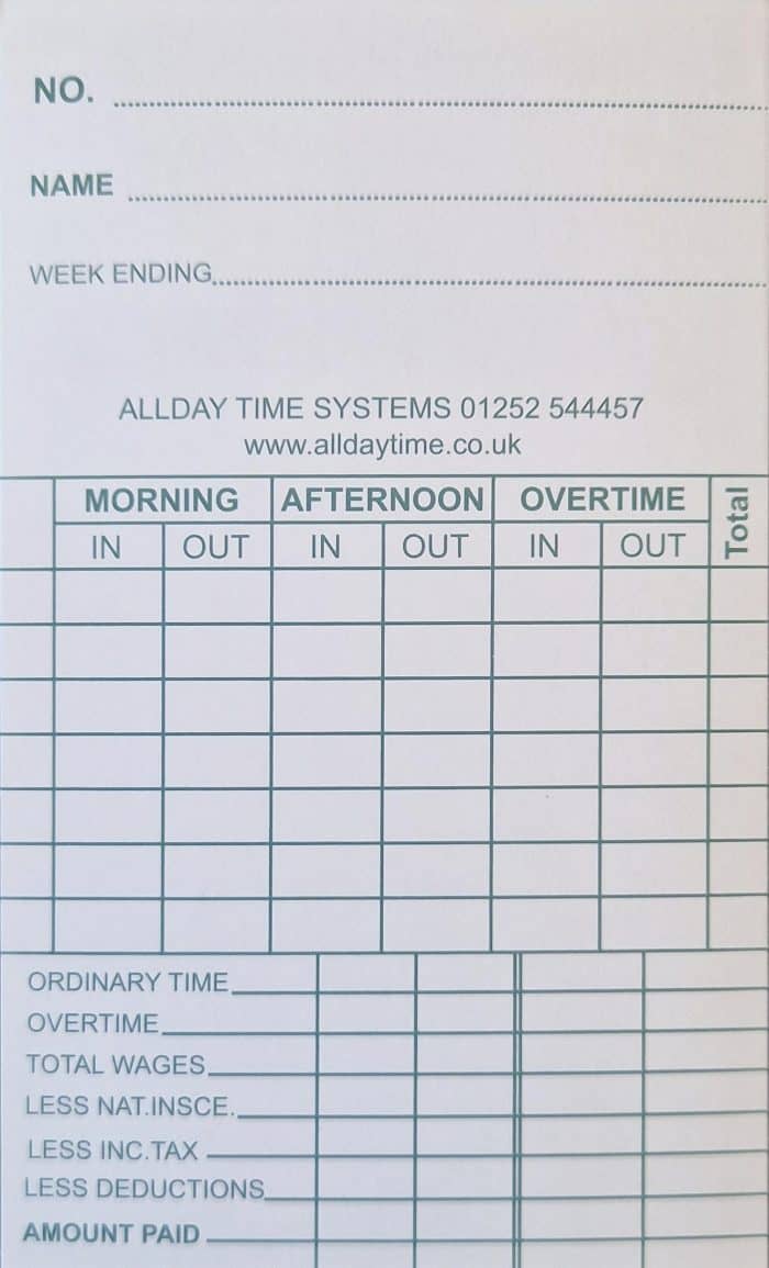 Eco Green Weekly Time Recorder Clock Cards (1,000 per box)