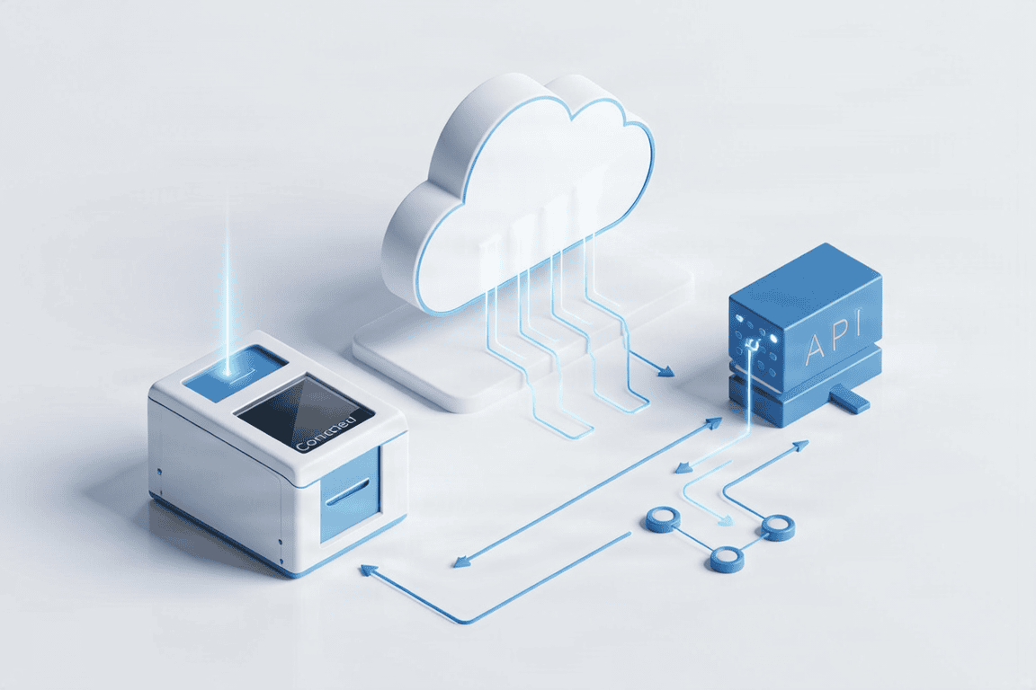 Technical architecture diagram showing data flow from hardware to cloud API.